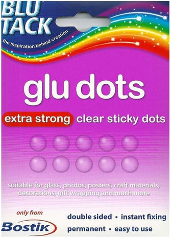 Bostik Extra Strong Glu Dots - Extra Strong, Double Sided Glue Dots, For Instant Fixing & Crafts, Easy to Use, No Mess, Clear, x64 Glu Dots