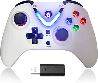 RALAN Wireless Game Controller with LED Lighting Compatible with Xbox One S/X, Xbox Series S/X, PC Gaming Gamepad, Remote Joypad with 2.4G Wireless Adapter Perfect for FPS Games（White）
