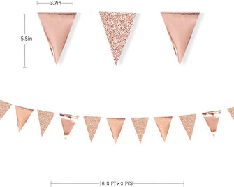 30 Feet Double Sided Glitter Paper Triangle Flag Bunting Pennant Banner for Birthday Holiday Wedding Anniversary Bridal Shower Hen Party Theme Party Supplies DecorationsGlitter+Metallic Rose Gold)