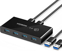 UGREEN USB 3.0 Switch 4 Port USB Switch Selector 5Gbps High-Speed Peripheral Sharing Switcher for 2 Computer Share Mouse Keyboard Compatible with Laptop Scanner Printer 2 Pack 4.92ft Cable