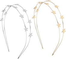WLLHYF 2 Pieces Star Headbands for Women Girls Star Rhinestone Hair Hoop Pearl Headwear Wedding Headpiece for Bride Hair Bands Accessories (double layer gold/double layer silver)