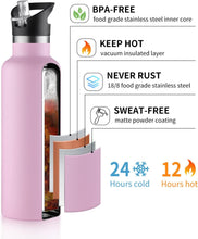 Sivaphe Water Bottle Insulated Bottle Drink Flasks Leak-Proof for Sports Outdoor Stainless Steel, Double Walled Vacuum with Lids and Straw 750ml Pink Gift