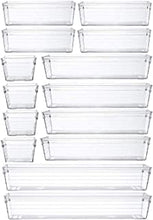 Grace Store 14 PCS Desk Drawer Organizer Clear Plastic kitchen Drawer Organiser Tray for Makeup, Kitchen Utensils, Office