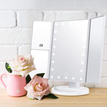 Nestling Makeup Mirror with LED Lights, 22 LED Lights Vanity Cosmetic Mirror with Touch Screen, Magnification Tri-Fold 2X 3X Magnifying, 180 Free Rotation, Dual Power Supply LED Mirror (White)