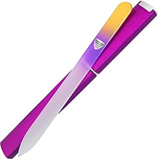 Glass Nail File with Case, Bona Fide Beauty Professional Manicure Fingernail File, Expertly Shape Nails with Gentle Precision Filing, Leaves Nails Smooth - Gold/Violet Premium Czech Glass File