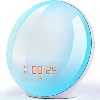 Sunrise Alarm Clock Wake Up Light - Light Alarm with Sunrise/Sunset Simulation Dual Alarms and Snooze Function, 7 Colors Atmosphere Lamp, 7 Natural Sounds and FM Radio, Built-in Phone Charging Port2