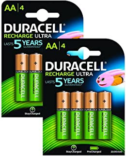 Duracell AA 2500mAh Recharge Ultra Rechargeable Batteries, Pack of 8