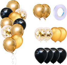 Happy Birthday Decorations Kit with Black Gold Happy Birthday Banner, Triangle Flag Bunting Banner and Confetti Latex Balloons for Men Women Girls and Boys Party Decoration Birthday Party Supplies