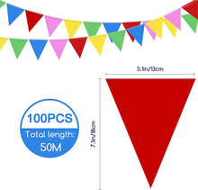 50M Bunting Banner, Jsdoin 164ft Multicolor String Bunting, Nylon Fabric Banners with 100pcs Triangle Flags, for Birthday, Wedding, Garden, Outdoor, Festivals, Party Decoration
