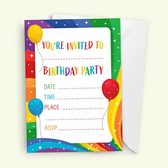 Kirsten McMillan 32 Rainbow Birthday Party Invitations with Envelopes - Pack of 32 A6 Kids Invites for Boys and Girls - Designed and Printed in the UK