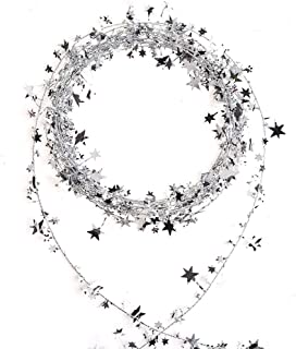 VEYLIN 25ft Star Shaped Tinsel Wire Garland for Christmas Trees Decoration ( Silver )