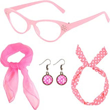 50s Costume Accessories, 1950s Fancy Dress Cat Eye Glasses Polka Dot Bandana Tie Headband Earrings Pink ladies Grease Fancy Dress for Women Girl Ladies Kids 1950s Retro Party Decor