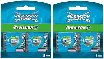 Wilkinson Sword Protector 3 - Pack of 16 Refills of 3 Razor Blades for Men, Conditioning Band with Aloe Vera