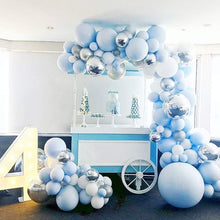 Blue Balloon Garland Arch Kit, 114Pcs Blue Silver White Balloons, Metallic Silver Balloons, Macaron Blue Balloon Arch for Boy Baby Shower, 1st Birthday Decorations, Wedding