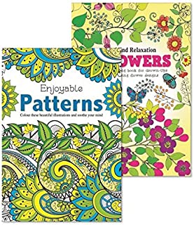 Martello Pattern/Flowers Adult Colouring Books, Relaxation Anti Stress Ideal Xmas Gift Pack of 2