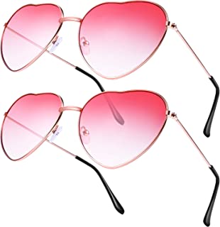 Boao 2 Pairs Hippy Specs Glasses Heart Shaped Sunglasses for Hippie Fancy Dress Accessory, Rose Gold Frame