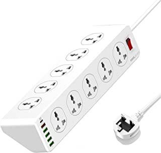 Extension Lead 10 Way with USB Port[18W PD], ONECENT Surge Protection Power Strip with 1 USB-C & 5 USB Slots, Overload Protection Plug Extension Socket With 2 Meter Extension Cord For Home Office