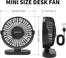 HONGTEYA 6.4 Inch USB Desk Fan,3 Speeds Adjustable Desktop Table Fan, 360 Rotation Mini USB Fan for Home Bedroom Desktop Office Car Outdoor Camping (Black)