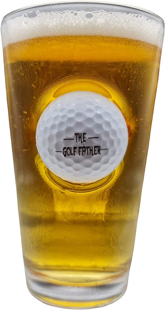 solo-pro master your game Golf Gifts for Men, Pint Beer Glass with Real Golf Ball Embedded, Unique Birthday Golf Gift 'The Golf Father'