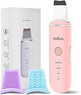 GUGUG Skin Scrubber - Skin Spatula, Blackhead Remover Pore Cleaner with 4 Modes,Skin Care Tools, Comedones Extractor for Facial Deep Cleansing (Pink)- 2 Silicone Covers Included