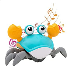 Crawling Crab Musical Toy, Induction Walking Crab Toddler Toys with Music and LED Light Electronic Light Up Crawling Toy with Automatically Avoid Obstacle, Moving Toy for Boys Girls (Blue)