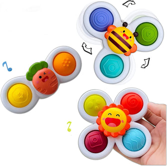 FUFUFA 3pcs Suction Cup Spinner Baby Sensory Toys, Safe Interesting Table Sucker Gameplay, Bath Toy Rotating Spinning Top for Toddlers Kids Autistic Children 6-12-18 Months 1 2 3 Year Old Boys Girls