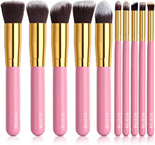 MUJGAN 10pcs Makeup Brushes Set Professional Make Up Brush Kit Beauty Blender Foundation Eyeshadow Blusher Concealer Contour Highlighter Eyebrow Eyeliner (Pink)