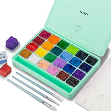 HIMI Gouache Paint Set, 24 Colours x 30ml with 3 Brushes & a Palette, Unique Jelly Cup Design, Non-Toxic, Guache Paint for Canvas Watercolour Paper - Perfect for Beginners, Students, Artists(Green)