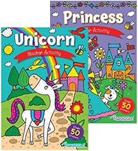 Squiggle A4 Unicorn & Princess Sticker Activity & Colouring Books - Set of 2