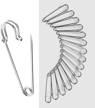 Large Safety Pins for Clothes 15PCS 2 Inch Heavy Duty Nappy Pins Safety Lock for Jewelry Crafts Kilt Making Household Use(50mm)