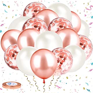 30 PCS Rose Gold Balloons Set, 10 Metallic Rose Gold Balloons 10 Gold Confetti Balloons White Balloons 10 Latex Balloons for Birthday Wedding Party Decorations