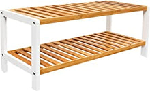 1ABOVE Bamboo Shoe Rack, Plant Rack, Perfect for Corridor, Living Room, Bathroom, Bedroom,Hallway or small spaces (Natural & White) (2 TIER)