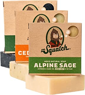 Dr. Squatch Men's Soap Sampler Pack (3 Bars) – Pine Tar, Cedar Citrus, Nautical Sage – Natural Manly Scented Organic Soap for Men (3 Bar Bundle Set)