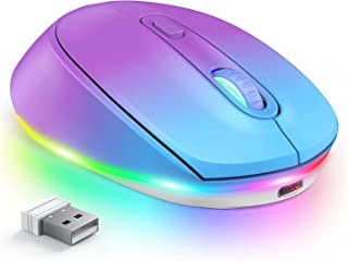 Wireless Mouse, Rechargeable LED Mouse for Laptop, Small Portable Wireless Mouse with Rainbow Backlit, Light Up Wireless Mice with USB Dongle for Computer PC Mac Windows, Blue-Purple Gradient