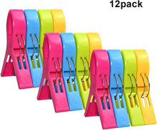 Ram 12 x Beach Towel Clips Large Jumbo Clothes Pegs Plastic Clips For Sunbeds, Sun Loungers Pool Chairs And Laundry Clothes