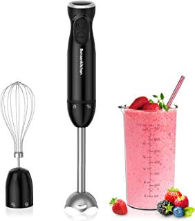 Bonsenkitchen Hand Blender, 3-in-1 Immersion Blender handheld, Stick Blender Electric with Stainless Steel Blade, Egg Whisk, 700ml Beaker for Making Baby Food, Soups, HB3202 (Black)