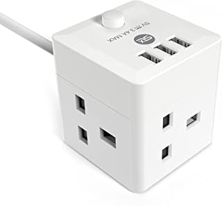 Extension Lead with USB Ports, SLx Cube 3 UK Socket Extension Lead Plug 1.8m Cable with 3 x USB Ports for Phone & Tablet Charging with On/Off Switch Home Office Accessories