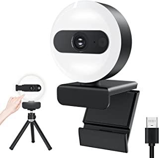 Webcam for pc,Webcam With Light,2K HD Webcam with Microphone Tripod and Privacy Cover, Web Camera for PC with Touch Control Ring Light, USB Computer Camera for PC Laptop Video Calling Conferencing