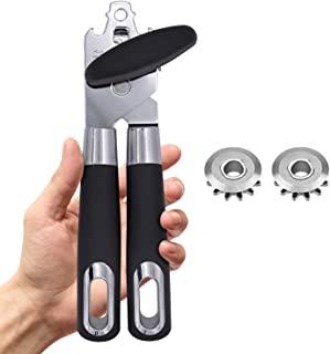 Navani Stainless Steel Can Opener Manual That Work Comes with 2 Additional Smooth Edge Tin Opener Replacement Blades and Also an Ergonomically Jar Opener Suitable for The Elderly with Arthritic Hands