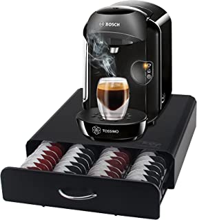 EVER RICH ® Tassimo Pod Holder | 64pcs | T-Disc Coffee Capsules | Bosch Tassimo Stand & Pod Storage Drawer | Anti-Vibration Design I Comes With a Micro Fiber Cleaning Cloth (Metal / Black)