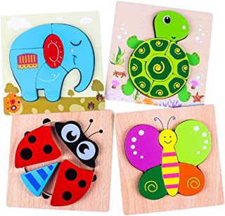 Wooden Jigsaw Puzzles for Toddlers, 4Pcs Animal Puzzle Jigsaw Set Early Learning Baby Kids Educational Toys Gifts for 1 2 3 Year Old Boys Girls Children