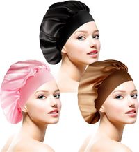 Yafe 3 Pcs Silk Bonnet, Satin Hair Bonnet for Sleeping with Wide Elastic Band Satin Sleep Cap, Soft Night Sleep Hat for Women Girls Diameter 12 in