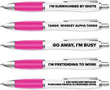 5 Pack of Ballpoint Pens - Funny Pen Set For Colleagues - Funky Stationery Quirky Gift - Office Desk Accessories