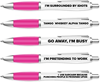 5 Pack of Ballpoint Pens - Funny Pen Set For Colleagues - Funky Stationery Quirky Gift - Office Desk Accessories