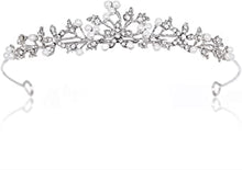 Crystal Pearls Tiara Crowns for Women Girls, Flower Rhinestones Bridal Crown Elegant Princess Headband Wedding Crown Prom Birthday Tiara Cosplay Party Costumes Hair Accessories