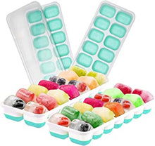 4 Pack Silicone Ice Cube Tray with Lid, BPA Free Ice Cube Trays, Ice Moulds for Chilled Drinks and Juices, Stackable Ice Cube Trays for Freezer Easy Release and Flexible 56 Ice Cubes, Aqua Ice Trays