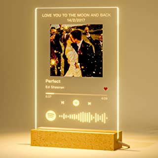 Greatminer Personalised Spotify Glass Plaque Night Light Custom Acrylic Song Album Cover Music Picture Frame for Boyfriend Girlfriend Christmas Holiday Valentines Day (No Base), 15cm x 22cm