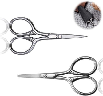 2 Pcs Small Embroidery Scissors Stainless Steel Round Ended Scissors Sewing Sharp Scissors Beard Eyebrow Facial Baby Dog Hair Cut Trimming with PU Case