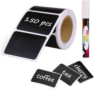 Chalkboard Labels, Joyoldelf 150Pcs Waterproof Reusable Blackboard Stickers Kit for Kitchen Organize with 1 White Chalk Pen, Removable Label Sticker to Decorate Your Pantry Storage Office (Rectangle)