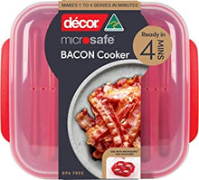 Décor Microwave Bacon Cooker | Splatter Proof Bacon Crisper Tray with Lid | BPA-Free Red